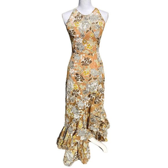 Bronx And Banco Sicilia Ruffle Dress Floral Women's Large Hi Low US 8 - Picture 4 of 9